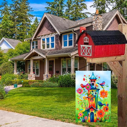Whimsical Bird Garden Flag 12x18 Inch Double Sided Welcome House Flag Holiday Yard Outdoor Decoration