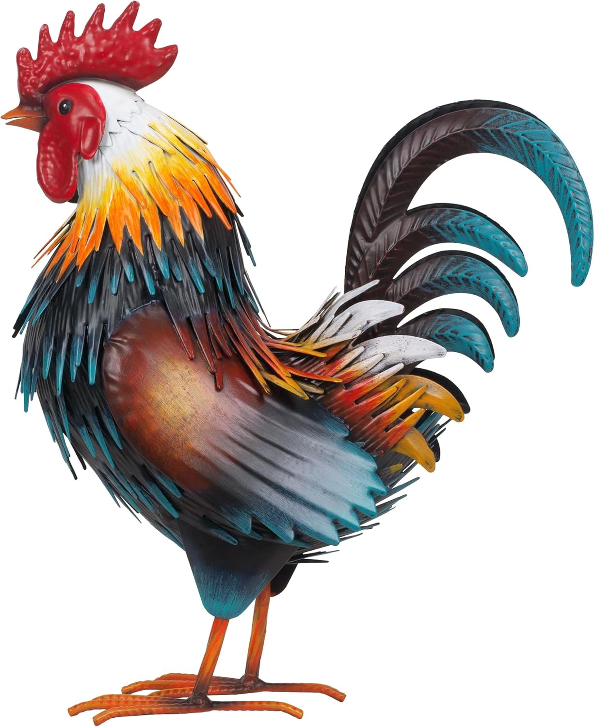 Rooster Garden Statue Sculpture Metal Chicken Yard Decor Outdoor Figurines Patio Backyard Decoration (Yellow)