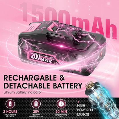 Saker Cordless Hedge Trimmer-20V Electric Shrub Trimmer Grass Shears Handheld Grass Cutter, Hedge Shear with 2 PCS Rechargeable Battery and Charger for Garden, Lawn(Pink)