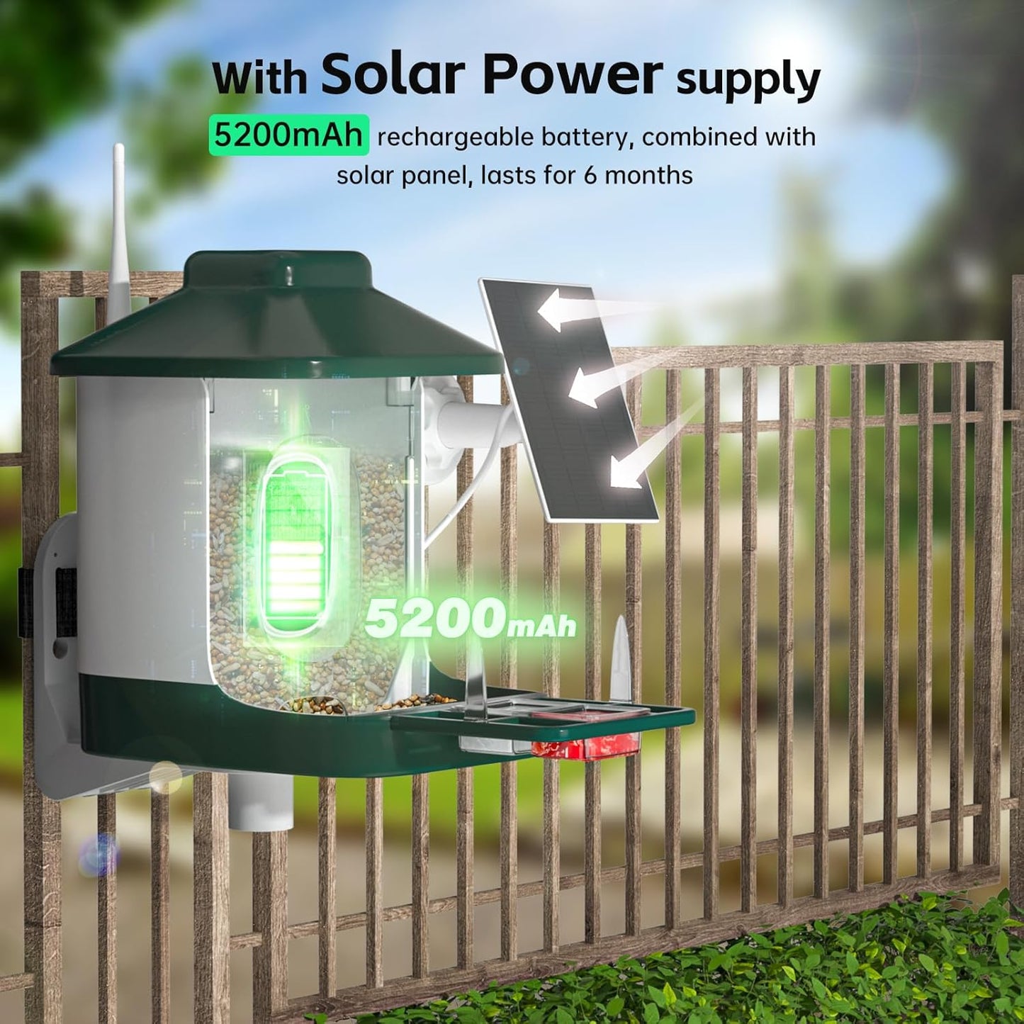 Smart Bird Feeder with Camera, AI Identify Bi rd Species Solar Powered,Full HD Live Video Bird Feeder Camera, 2.4Ghz WiFi,Nstant Arrival Alerts - Best Gifts for Bi rd Lover