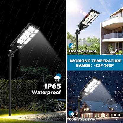 VUAA 4 Pack Solar Street Lights Outdoor Waterproof, 10000LM 448 LEDs LED Parking Lot Lights Dusk to Dawn, Solar Flood Light with Motion Sensor and Remote Control for Area Lighting Yard, 6500K