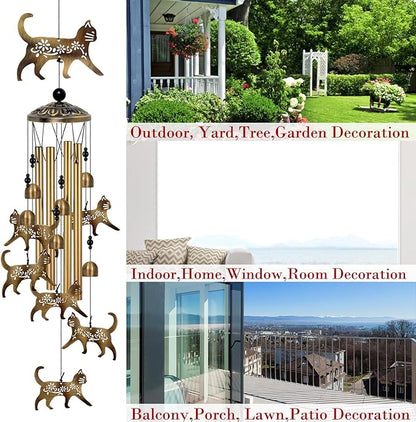 Outside Cat Wind Chime Decor, Memorial Wind Chimes, Cat Wind Catcher, Mobile Wind Bells, Bronze Wind Chimes for Home, Yard, Patio, Garden Cat Decoration, Festival Gifts for Mom, Cats Chimes