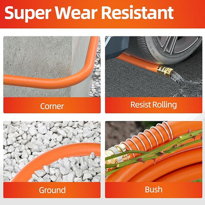 SPECILITE Garden Water Hose 75 ft x 3/4 in Heavy Duty, Flexible and Lightweight, Burst 600 psi, Kink-less Hybrid Rubber Pipe for Backyard, 3/4'' Brass Fittings, Orange