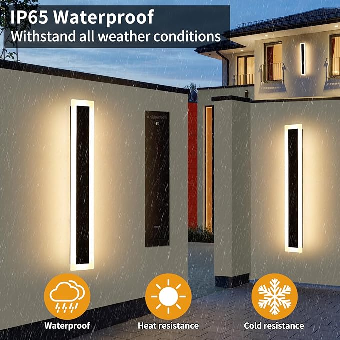 Upgrade Widened 2 Pack Long LED Wall Light, 31.4inch Modern Wall Sconce, 31W, 3000K Warm White, IP65 Waterproof, White Acrylic, Outdoor Wall Mount Light Fixture for Patio, Garage, Entryway, Fence