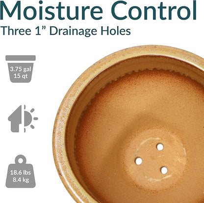 Sunnydaze Large Ceramic Plant Pot - Round Outdoor Glazed Ceramic Planter Pot with Drainage - Chalet - Forest Lake Green - 14.5"