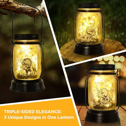 Dinosaur Gifts for Kids,Adults Triceratops Lovers Solar Lantern Night Light for Kids Gifts Christmas, Solar Triceratops Garden Decoration Outside for Yard, Patio,Backyard,Porch, Torches, Room Decor