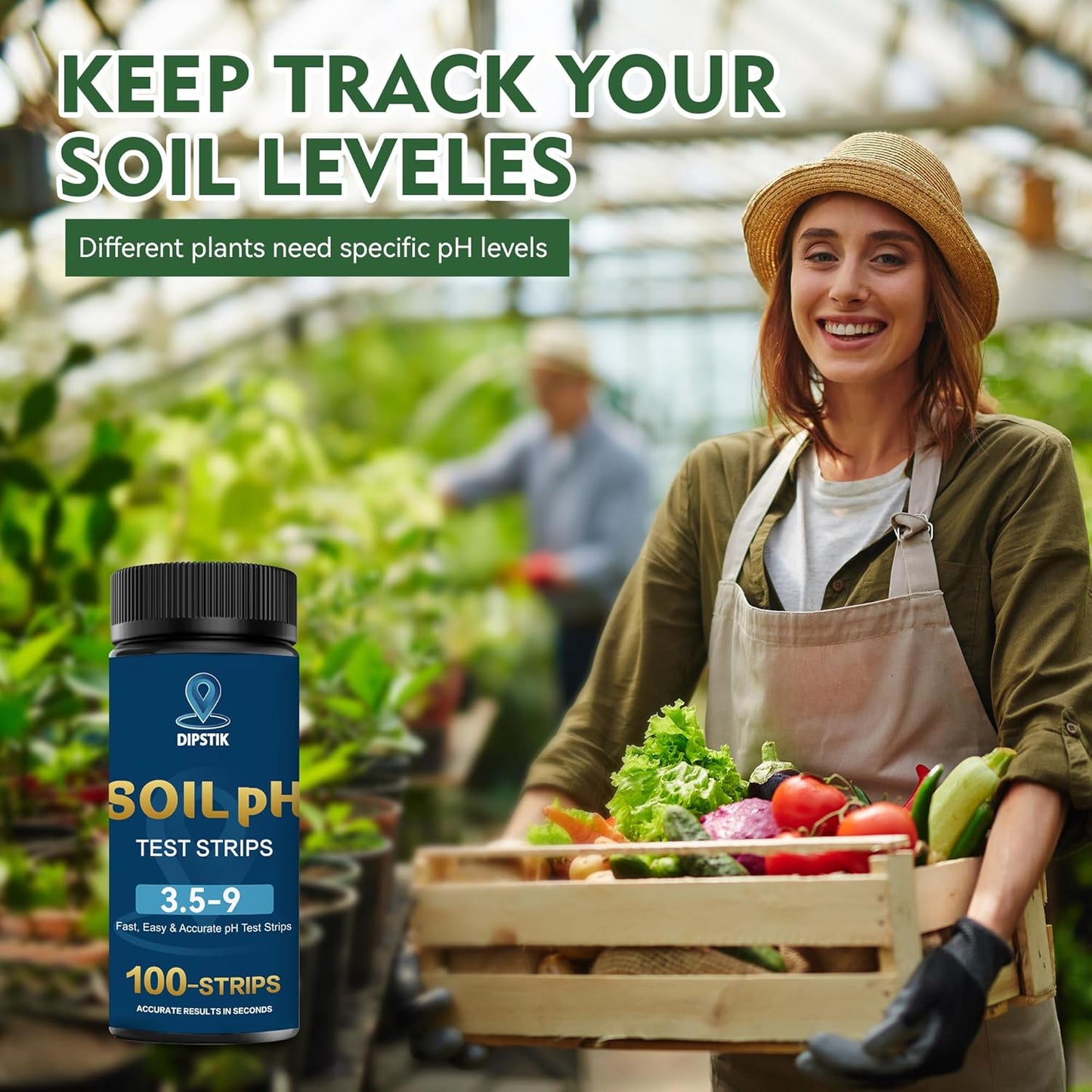 Soil Test Kit for pH 3.5–9 with Tube, 100 Soil pH Test Strips for Accurate Testing pH Level of Garden Lawn Flower Grass Vegetable Dirt Yard, Outdoor Indoor Plants