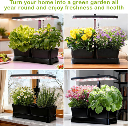 Indoor Garden Led Grow Light, Full Spectrum LED Grow Lamp for Indoor Plants with Intelligent Controller, Height Adjustable, Ideal for Home Desk Plant Lighting (Black, 16 * 6.3 * 7.1 inch)