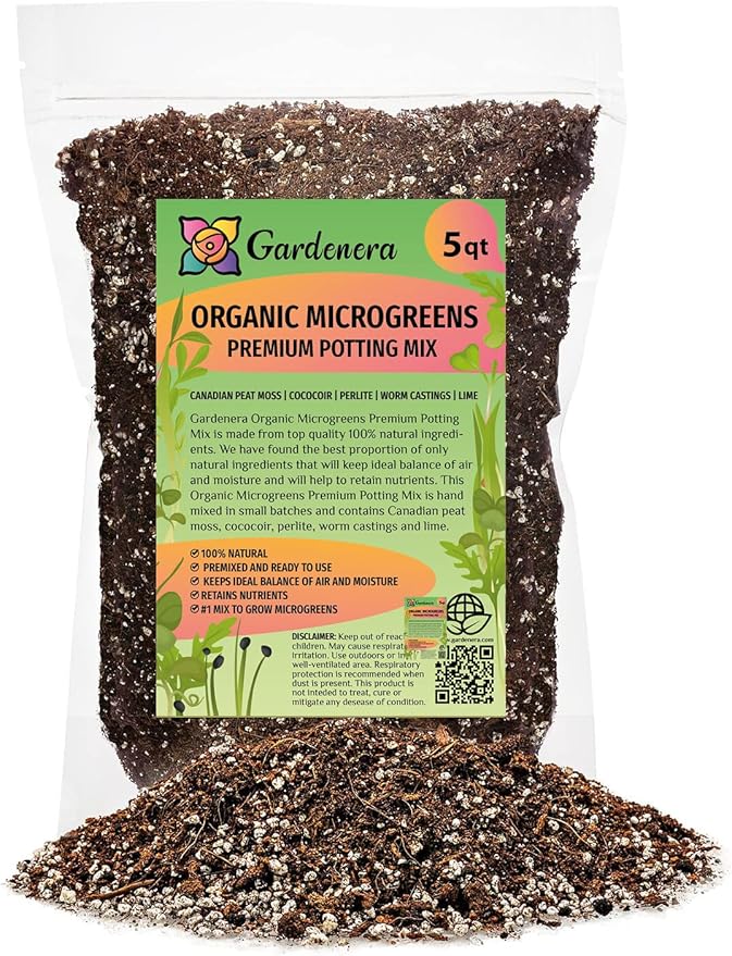 Gardenera Organic Microgreens Premium Potting Mix: Superior Nutrient Retention and Plant Vitality - 5 Quart
