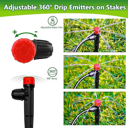 20 Pieces Drip Irrigation Emitters, Adjustable 360 Degree Drip Stream Emitters on 5" with Stake for 1/4" Drip Irrigation Tubing Irrigation 8 Hole Stream Drippers for Garden Watering System