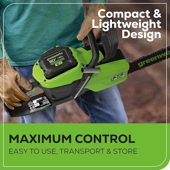 Greenworks 80V 16" Brushless Cordless Chainsaw (Great For Tree Felling, Limbing, Pruning, and Firewood), 75+ Compatible Tools, 2.5Ah Battery and Charger Included