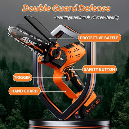 Mini Chainsaw Cordless - DECERK Brushless 6 Inch Electric Chain Saw, Portable Left Handheld Chainsaw Battery Powered for Tree, Branch, Wood, Best Gift Saw Tools for Household & Garden, Men Dad Husband