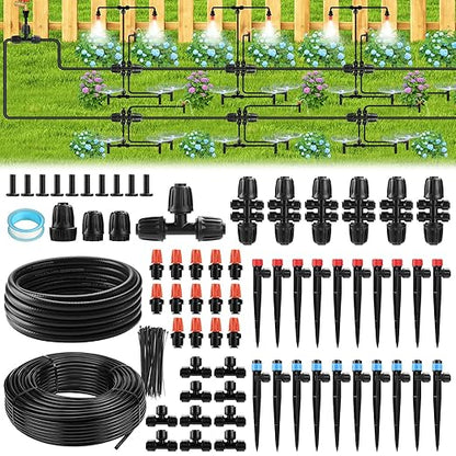 234FT Drip Irrigation System - Garden Watering System with Adjustable Three Spray Patterns with 1/2" Main Tube and 1/4" PE Distribution Tubing for Plants in Gardens, Raised Beds, Greenhouses, Lawns