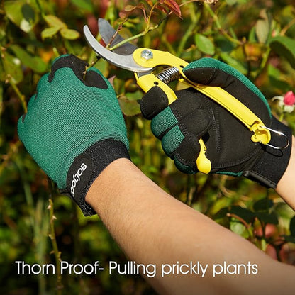 COOLJOB Thorn Proof Garden Gloves with Touchscreen Fingers for Men, Rose Pruning Work Gloves with Palm Cushion for Gardener, Farmer and Landscaper (Green 1 Pair Large)