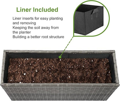 LEWIS&WAYNE Large Rectangular Block Planter Box Handmade Wicker Tall Planters for Outdoor Plants with Removable Liners Modern Planter for Indoor Outdoor Patio Deck - Gray, 30''x12''x16''