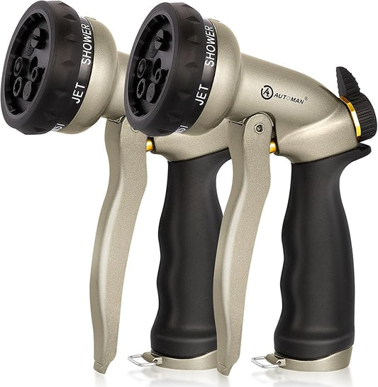 AUTOMAN Garden Hose Nozzle-7 Patterns Sprayer-2 Pack, Metal High Pressure Spray Nozzle, Heavy Duty Labor-Saving Design Water Hose Nozzle for Garden Watering, Car Washing, Window Cleaning, Pets Bathing