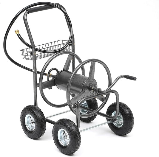 250FT Garden Hose Reel Cart with 10" Pneumatic Tires, Heavy-Duty Steel Frame for Tangle-Free Water Hose Storage, Easy-Rolling Lawn & Yard Hose Holder