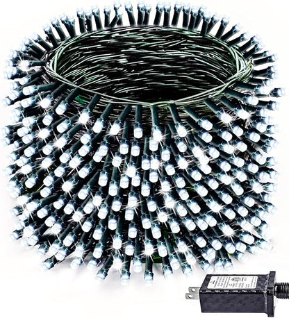 1000 LED Christmas Lights Outdoor Indoor, Super Long 330 FT Green Wire Plug In String Lights with 8 Modes & Timer & Memory, Waterproof Fairy Light for Xmas Tree Party Garden Decorations, Cool White