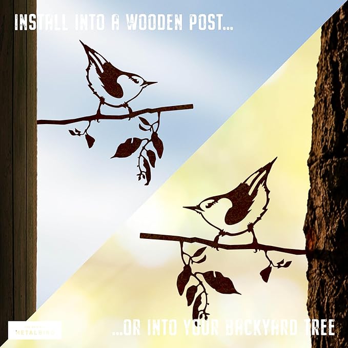 METALBIRD - Nuthatch - Outdoor Tree Ornaments in Corten Steel - Metal Art Proudly Made in The USA