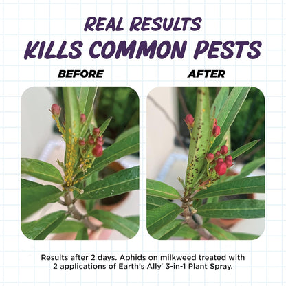 Earth's Ally 3-in-1 Plant Spray 32 oz Conc. Makes 4 gal | Insecticide, Fungicide & Spider Mite Control for Organic Gardening
