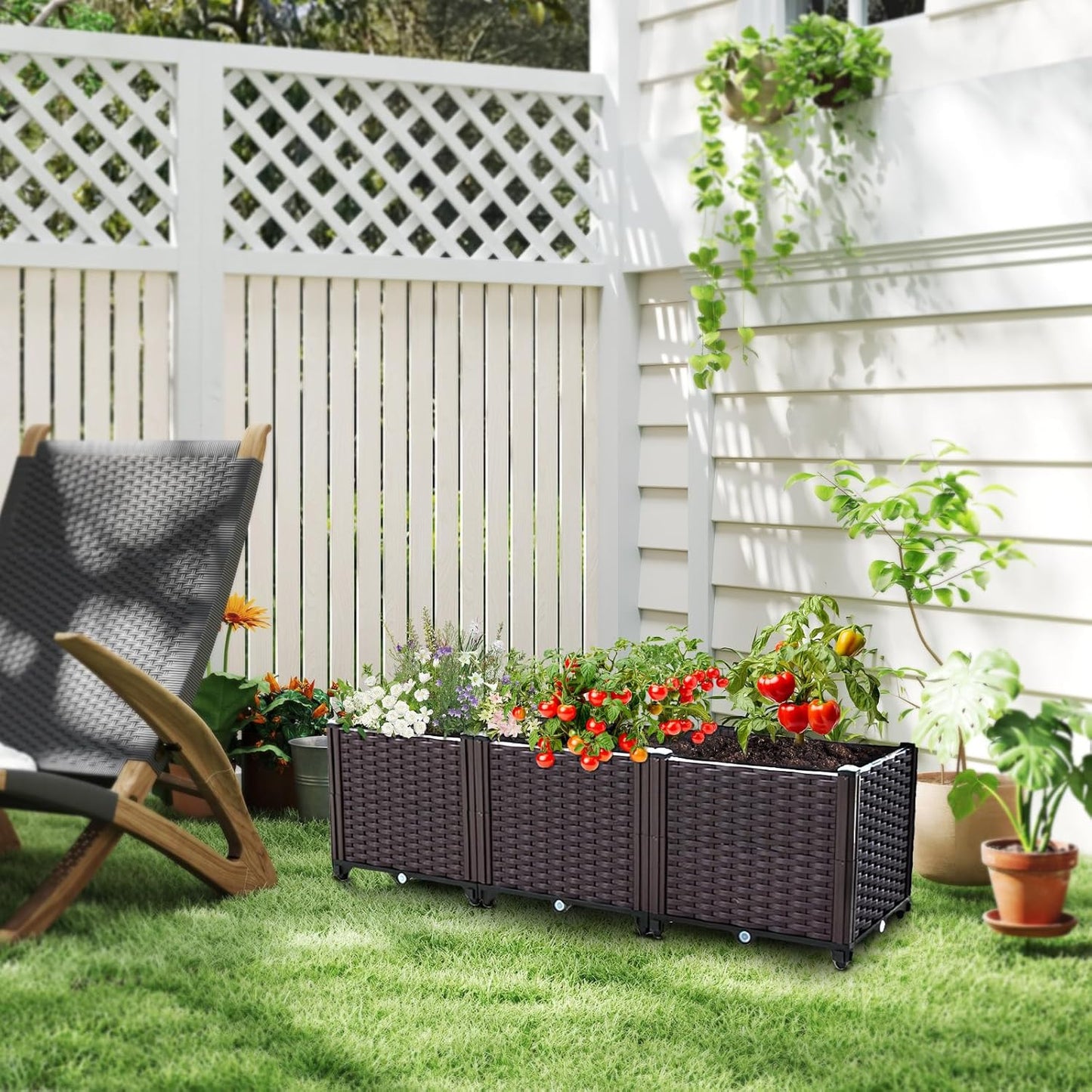 Raised Garden Bed, Planters for Outdoor Plants Raised Beds for Gardening, Plastic Planter Raised Beds for Planting Outdoor Plant Vegetables, Flowers, Fruits and Plants, 47.2"(L) x 15.7"(W) x 14.5"(H)