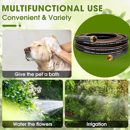 Heavy Duty Garden Hose – 5/8 Inch Flexible, Lightweight Hybrid Hose with 600 PSI Burst Pressure, Swivel Handle, and Durable Copper Male/Female Fittings (Black, 25FT)