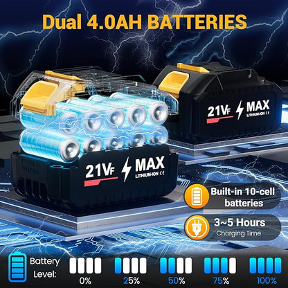 Cordless Leaf Blower 750CFM 200MPH – Electric Rechargeable Handheld Blower with 2×4.0Ah Batteries & Charger, Lightweight Design, 6-Speed Levels, 2 Extended Tubes for Yard, Lawn & Garden (Yellow)