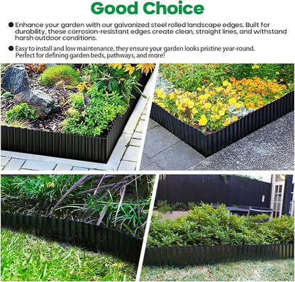 Corrugated Metal Garden Edging, Sturdy Tall Landscape Edging Borders, Perfect DIY for Flower Beds, Lawn and Pathway, Tree Surrounds, Paver Edges (Black, 8"×20FT)