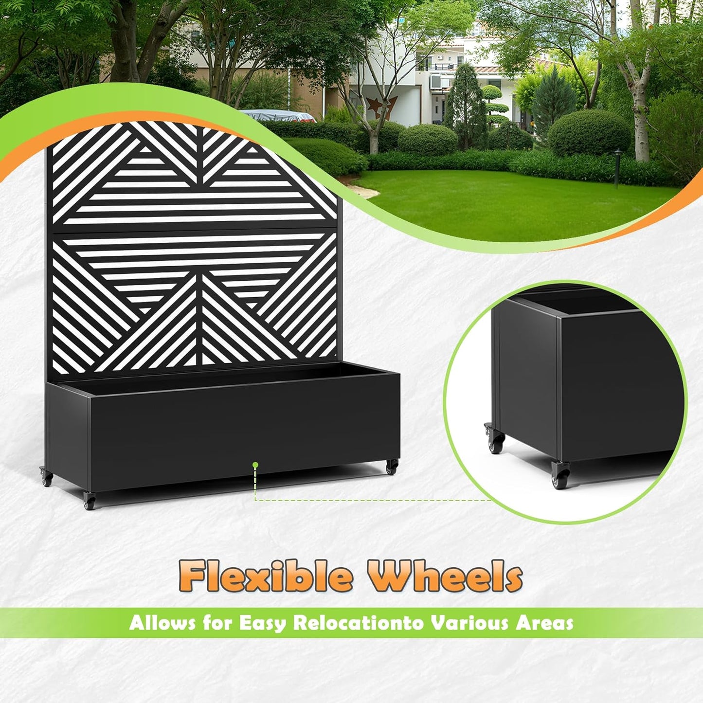 Metal Raised Garden Bed with Trellis, 2-in-1 Planter Box & Privacy Screen for Climbing Plants, Outdoor Standing Flower Bed with Drainage Holes, 47.2" L x 16.7" W x 70.8" H, Black-Zodiac