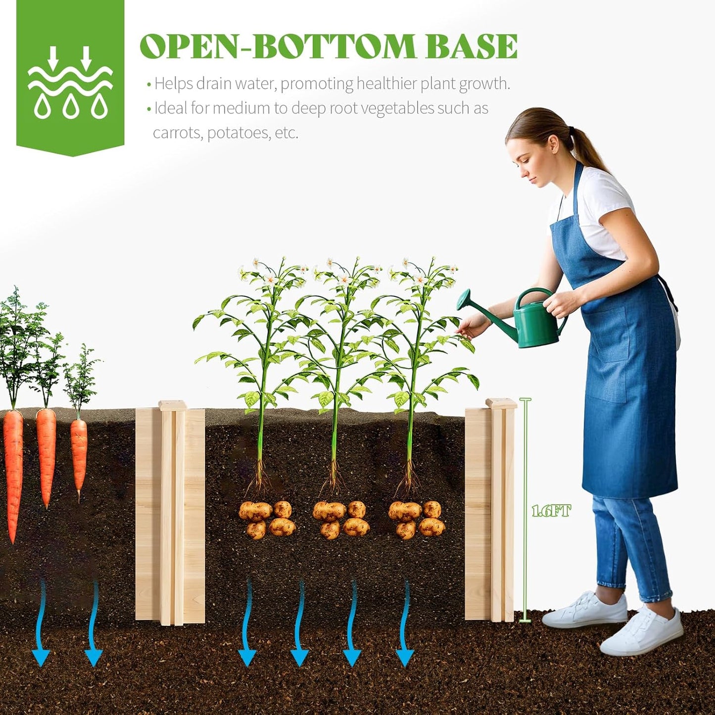 PaPaJet Wooden Raised Garden Bed for Outdoor, Nine Grid Deep Large Planter Box for Gardening, Vegetables, Flowers, Herbs（7.5× 11.9× 1.6FT）