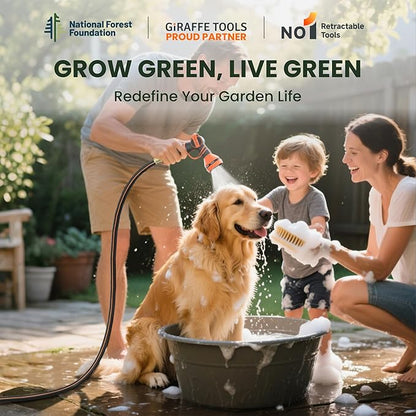 Giraffe Tools Hose Reel 1/2‘’ 78 ft, Heavy Duty Retractable Garden Hose Reel with Any Length Lock, Slow Return System, Wall Mounted and 180 Deg Swivel Bracket