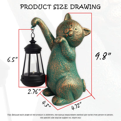 Cat Garden Statue Outdoor Décor with Solar Lights Lantern,Cat Solar Light Figurines Outside Decorations for Yard，Lawn Patio, Balcony, Unique Housewarming Gifts