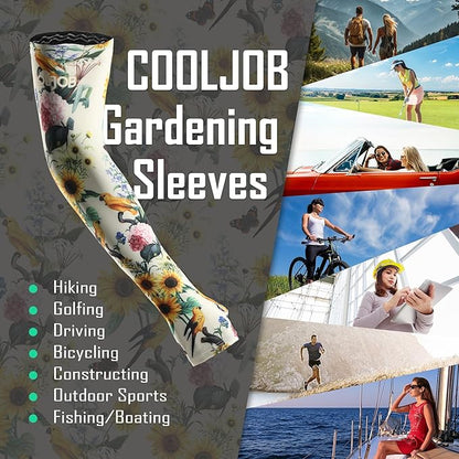 COOLJOB Gardening Sleeves UV Cooling Sun Protection Arm Cover for Women with Thumb Hole for Gardener, Farmer, Outdoor Sport