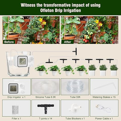 Automatic Drip Irrigation Kit,Ofloton 15 Potted Indoor Houseplants Support,Indoor Automatic Watering System for Plants,with Digital Programmable Water Timer