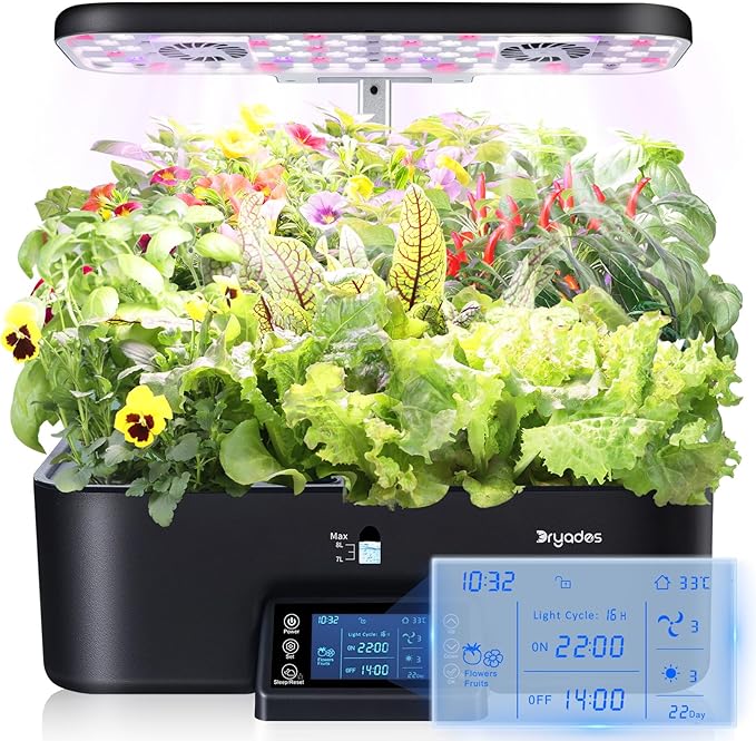 17-Pods Hydroponic Growing System with Dual Fans 24W Full-Spectrum Grow Light & Smart Control Panel for Indoor Gardening for Vegetables Herbs