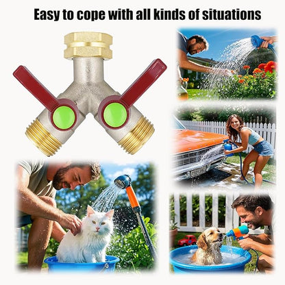 EJW Y-Valve Garden Hose Faucet Splitter, 3/4” GHT Threads,Outdoor Faucet Splitter, Brass High Flow, Garden Hose Y-Splitter 2-Way,Y-Valve Full Flow Hose Splitter,Garden Hose Splitter 2-Way Heavy Duty.