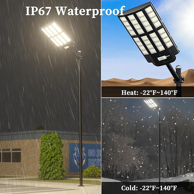 Ofuray Of-6200W Solar Street Lights Outdoor, 620000LM Solar Security Flood Light Parking Lot Lights Dusk to Dawn, 6500k Waterproof Led with Remote Control Motion for Street,Court,Barn