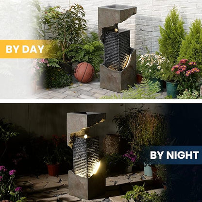 35.4" H Water Fall Fountains Indoor Waterfall Fountain Outdoor with LED Lights Floor-Standing for Outside Garden, Patio, Backyard, Deck Decor, Pool, Porch, Landscaping, Balconies