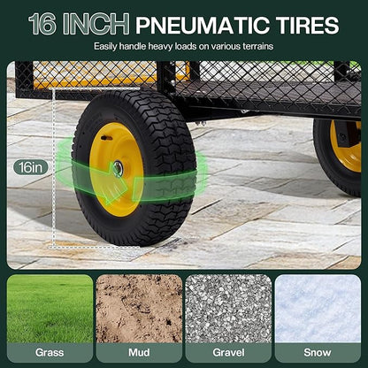 Jocisland Heavy Duty Garden Utility Trailer, 1500 Lbs 20 Cu.Ft ATV UTV Trailer Tow Behind Dump Cart with Removable Sides and Convenient Handle, Yard Lawn Mower Cart for Tractor