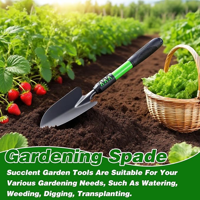 Garden Tool Set, 3Pack Gardening Tools, Stainless Steel Heavy Duty Hand Cultivator, Hoes, Shovel, for Planting Weeding Digging, Green
