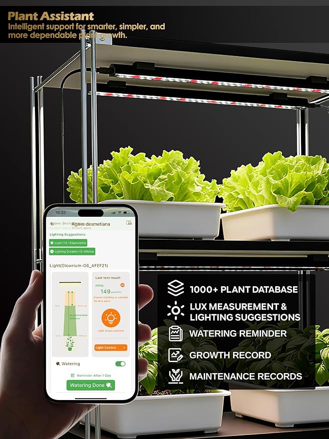 Smart Grow Light for Indoor Plants,3500K Full Spectrum LED Plant Light Strips with 3/9/12H Auto Timer,Stepless Dimming,Modular Design，Plug and Play (Black, 2 Pack 16W)