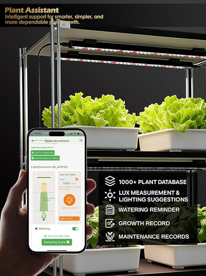 Smart Grow Light for Indoor Plants,3500K Full Spectrum LED Plant Light Strips with 3/9/12H Auto Timer,Stepless Dimming,Modular Design，Plug and Play (Black, 2 Pack 16W)