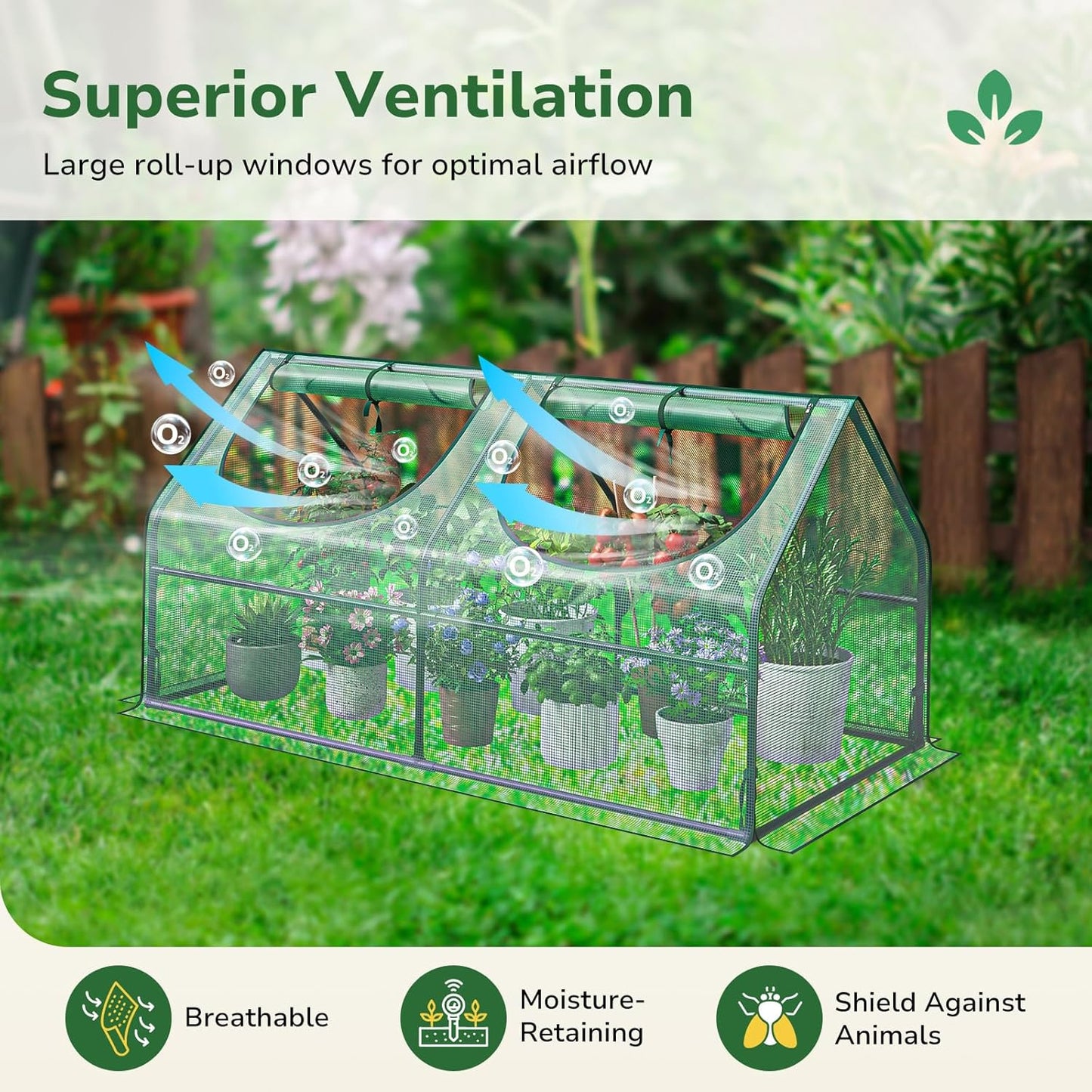 GreatBuddy Portable Mini Greenhouse, 3×3×6Ft, High-Density PE Plant Cover with 2 Roll-up Zipper Windows, Perfect for Indoor Outdoor Plant Growing