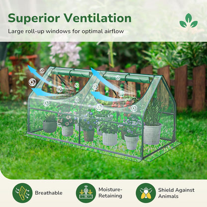 GreatBuddy Portable Mini Greenhouse, 3×3×6Ft, High-Density PE Plant Cover with 2 Roll-up Zipper Windows, Perfect for Indoor Outdoor Plant Growing