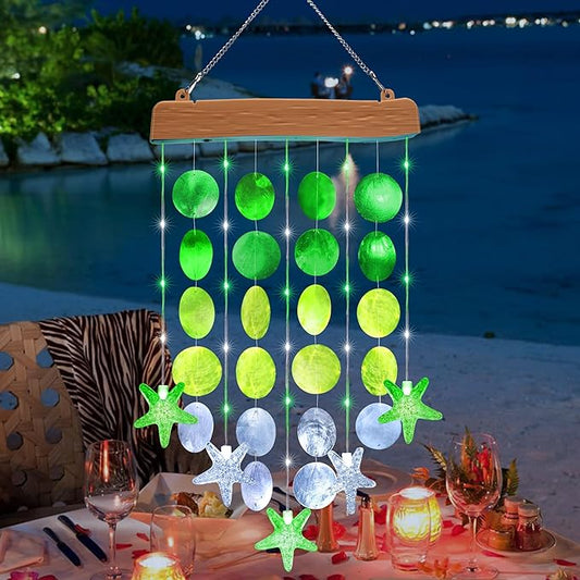 Toodour Solar Wind Chimes for Outside, Birthday Gifts for Women Mom Grandma, Waterproof 2 Modes Shells Solar Powered Outdoor Lights for Patio Holiday Garden Porch Yard Outdoor Decor - White & Green