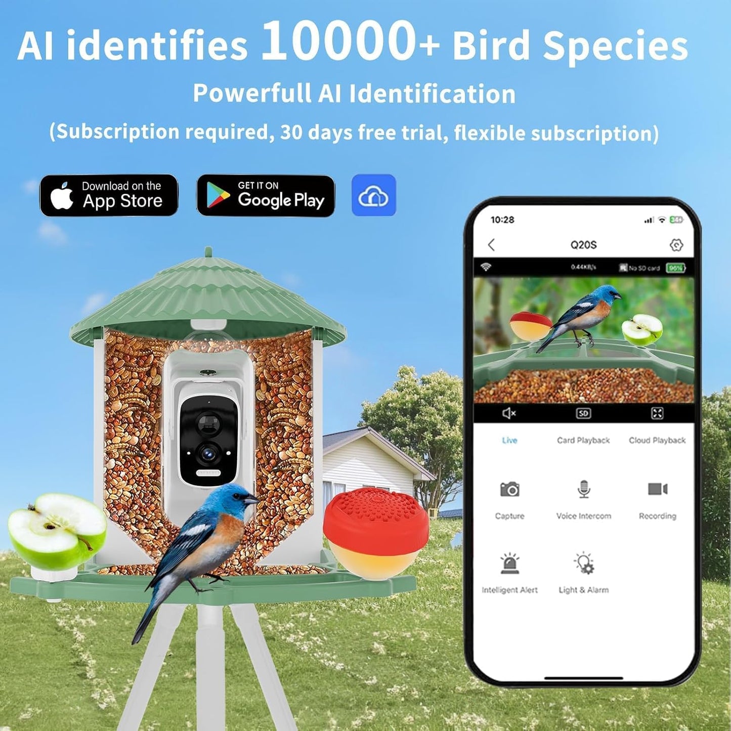 Smart Birdfeeder with Camera Built-in&Solar Powered-Humming Bird Feeder Birdhouse with Camera Inside Wireless Video Live,Night Vision, AI Bird Recognition,Real-Time Alerts for Outdoor Birdlover Gifts