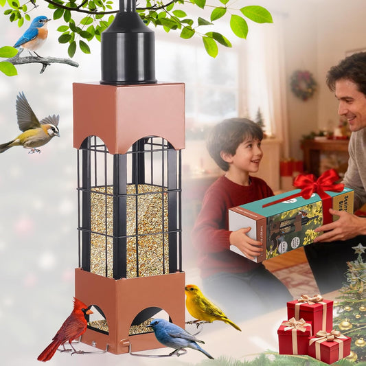 Squirrel Proof Bird Feeders for Outdoors with Weight-Activated, 5LB Metal Hanging Bird Feeders for Outside, Large Wild Feeders for Cardinals, Chickadees, Durable Backyard Feeders