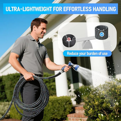 SPECILITE Garden Hose 75ft, 3-Layer Flexible Water Hose with 8 Pattern Spray Nozzle, Non-Expanding & Lightweight Stainless Steel Hose for Yard, Lawn, Outdoor-Leak Proof, No-kink & Tangle-free