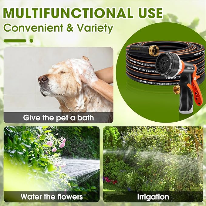 Heavy Duty Garden Hose – 5/8 Inch Flexible, Lightweight Hybrid Hose with 600 PSI Burst Pressure, Swivel Handle, and Durable Copper Male/Female Fittings (Black with hose sprayer, 50FT)