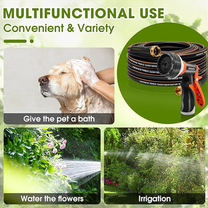 Heavy Duty Garden Hose – 5/8 Inch Flexible, Lightweight Hybrid Hose with 600 PSI Burst Pressure, Swivel Handle, and Durable Copper Male/Female Fittings (Black with hose sprayer, 50FT)